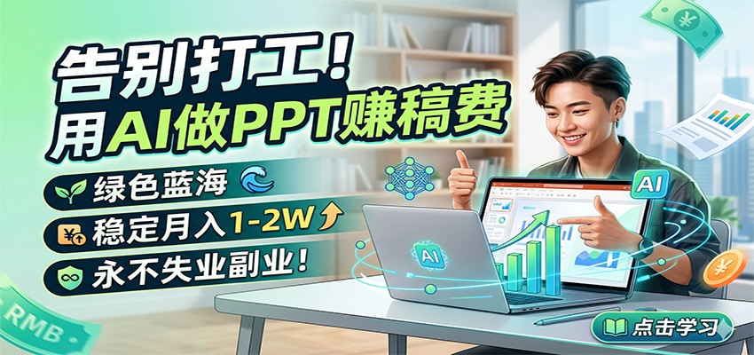 告别打工！用AI做PPT赚稿费，绿色蓝海，稳定月入1-2W，永不失业副业！-K6源码网