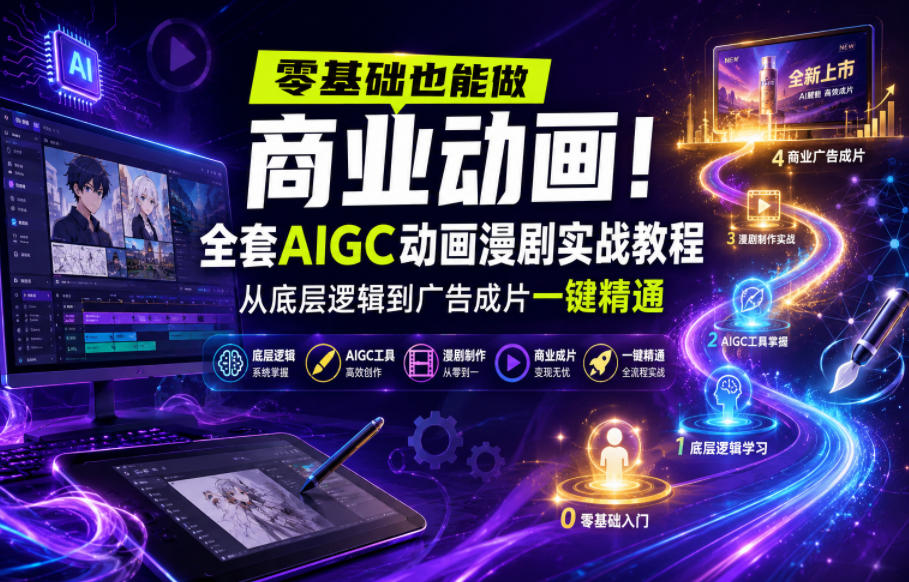 零基础也能做商业动画!全套AIGC动画漫剧实战教程,从底层逻辑到广告成片一键精通-K6源码网