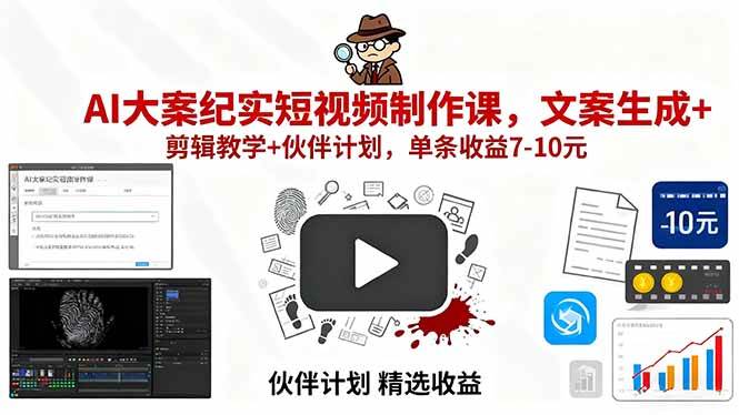 （15992期）AI大案纪实短视频制作课，文案生成+剪辑教学+伙伴计划，单条收益7-10元-K6源码网