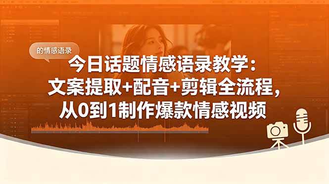 （18719期）今日话题情感语录教学：文案提取+配音+剪辑全流程，从0到1制作爆款情感视频-K6源码网