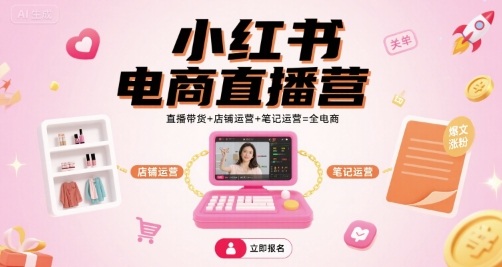 小红书电商直播营,直播带货+店铺运营+笔记运营=全电商-K6源码网