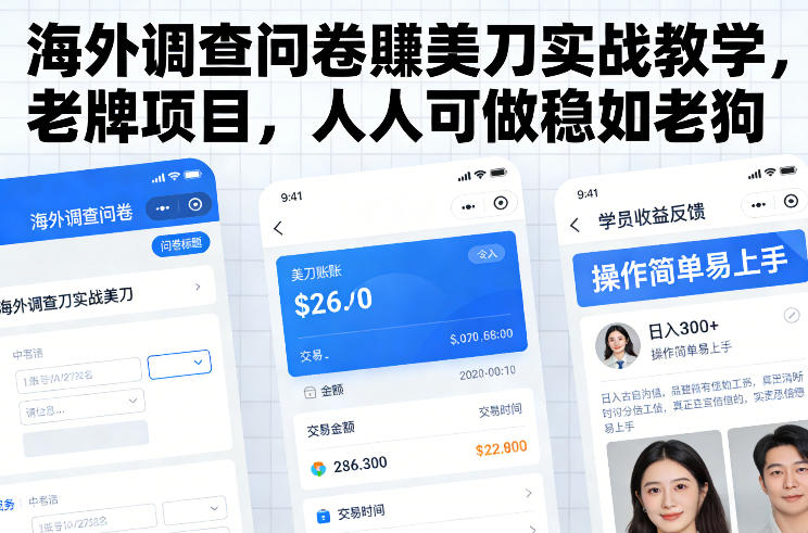 海外调查问卷賺美刀实战教学，老牌项目，人人可做稳如老狗-K6源码网