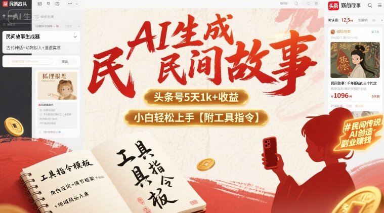 AI生成民间故事,头条号5天1k+,小白轻松上手【附工具指令】-K6源码网