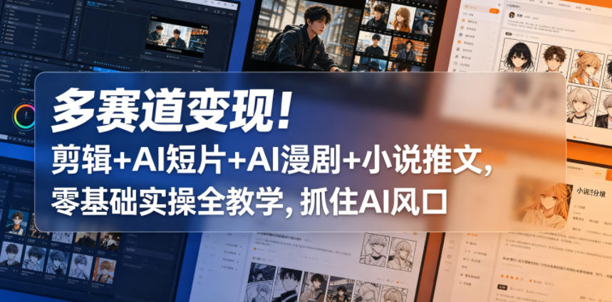 多赛道变现！剪辑+AI短片+AI漫剧+小说推文，零基础实操全教学，抓住AI风口-K6源码网