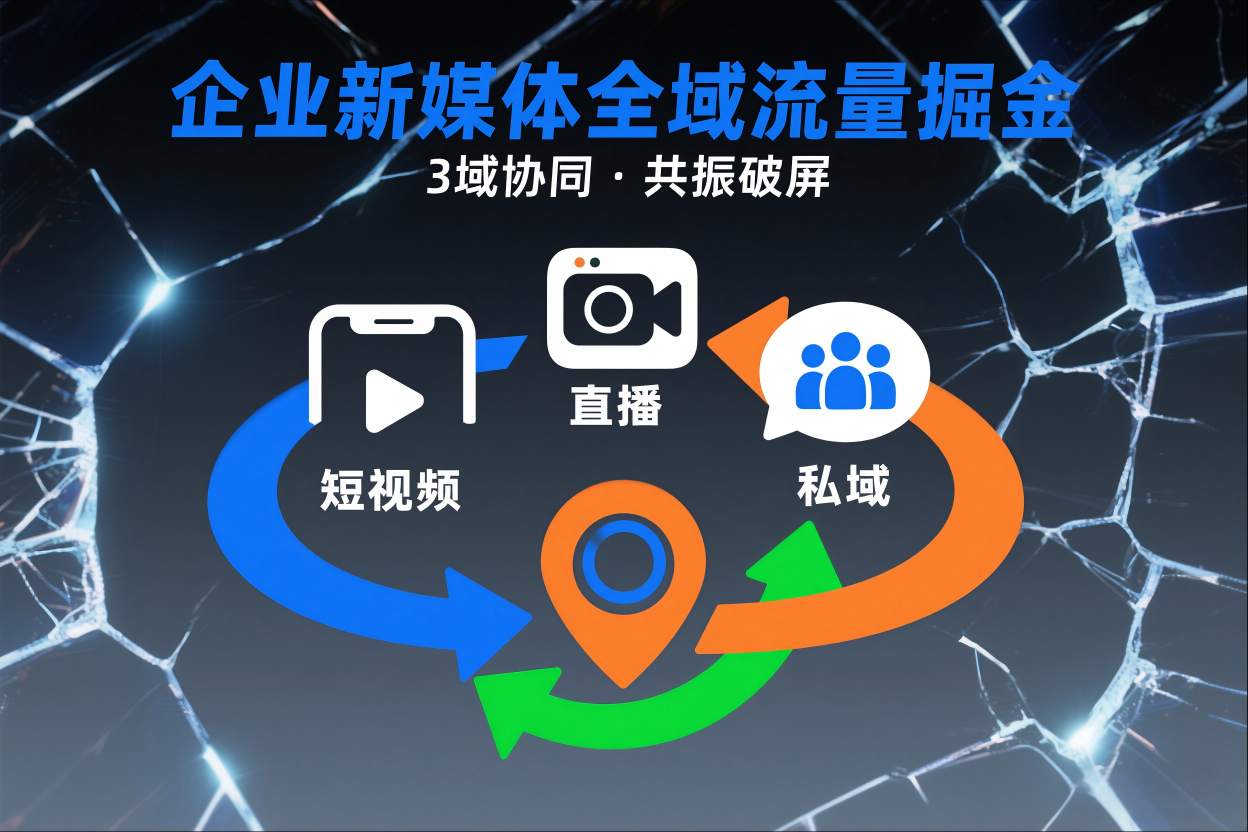 短视频全域商业模式，企业新媒体全域流量掘金，3域协同，共振破屏，短视频-直播-私域-地域-K6源码网