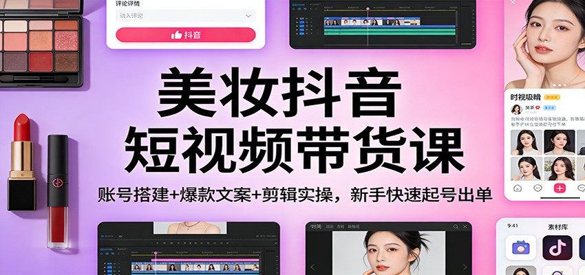 美妆抖音短视频带货课：账号搭建+爆款文案+剪辑实操，新手快速起号出单-K6源码网