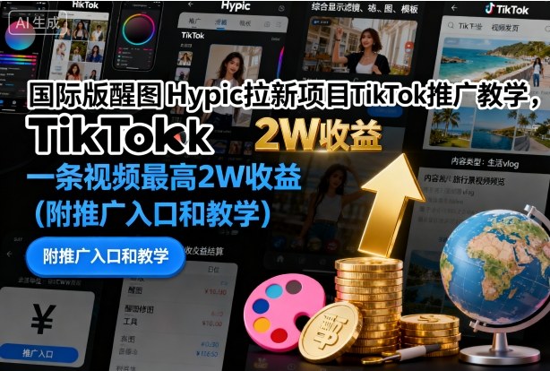 国际版醒图Hypic拉新项目TikTok推广教学,一条视频最高2W收益(附推广入口和教学)-K6源码网