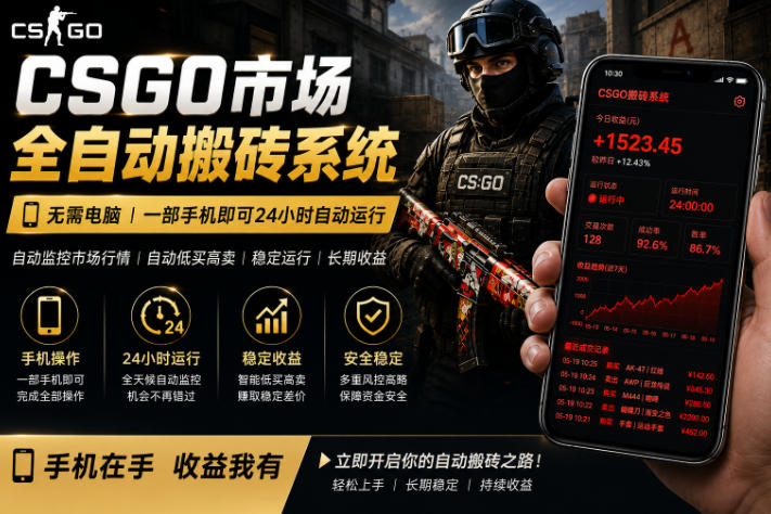 24小时自动监控CS饰品市场，手机即可完成全部操作实现自动搬砖盈利，日入300+【揭秘】-K6源码网