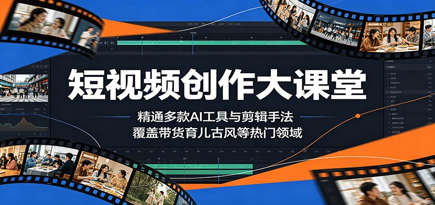 短视频创作大课堂：精通多款AI工具与剪辑手法，覆盖带货、育儿、古风等热门领域-K6源码网
