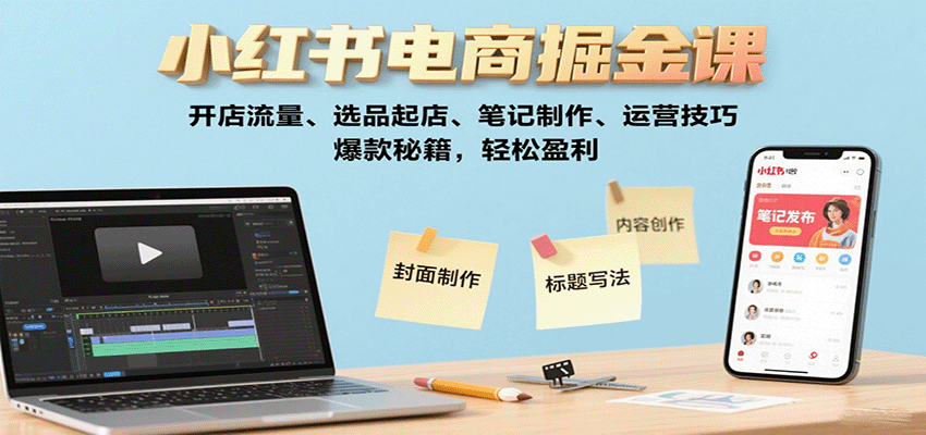 小红书电商掘金课:开店流量、选品起店、笔记制作、运营技巧,爆款秘籍,轻松盈利-K6源码网