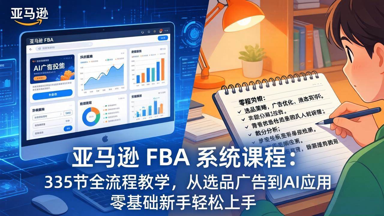 （17744期）亚马逊 FBA 系统课程（更新26年3月）335节全流程教学，从选品广告到AI应用，零基础新手轻松上手-K6源码网