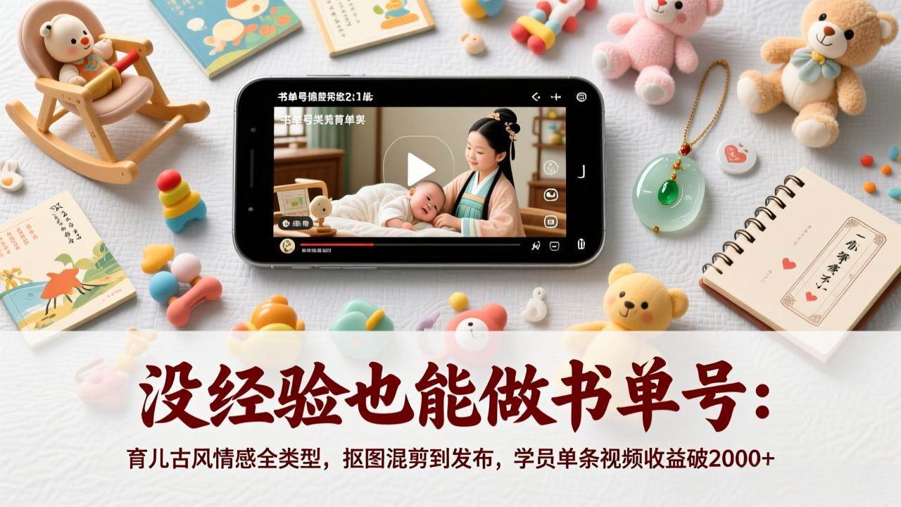 （17389期）没经验也能做书单号：育儿古风情感全类型，抠图混剪到发布，学员单条视频收益破2000+-K6源码网