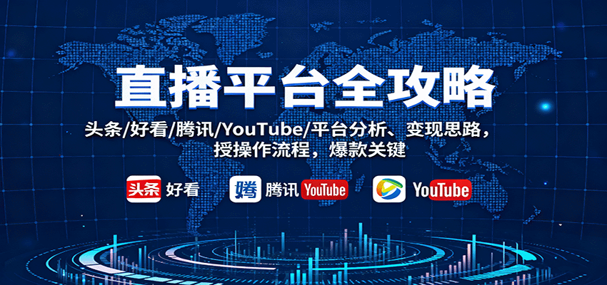 直播平台全攻略:头条/好看/腾讯/YouTube/平台分析、变现思路,授操作流程,爆款关键-K6源码网