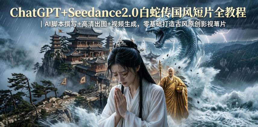 ChatGPT+Seedance2.0白蛇传国风短片全教程｜AI脚本撰写+高清出图+视频生成，零基础打造古风原创影视短片-K6源码网