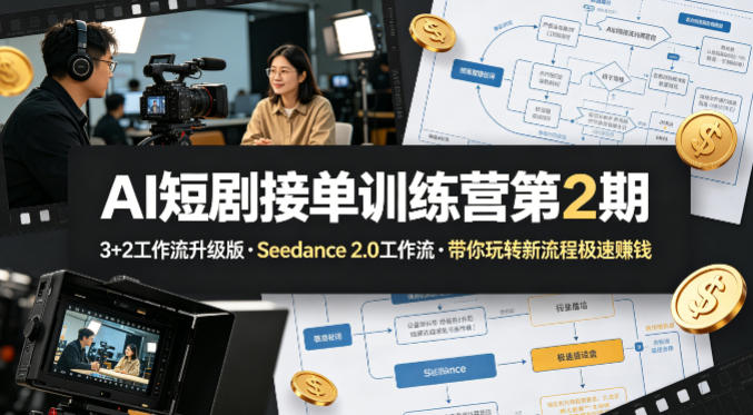AI短剧接单训练营第2期,3+2工作流升级版,Seedance 2.0工作流,带你玩转新流程极速賺钱-K6源码网