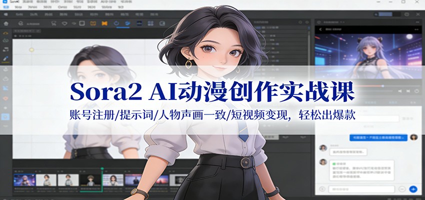 Sora2 AI动漫创作实战课:账号注册/提示词/人物声画一致/短视频变现,轻松出爆款-K6源码网