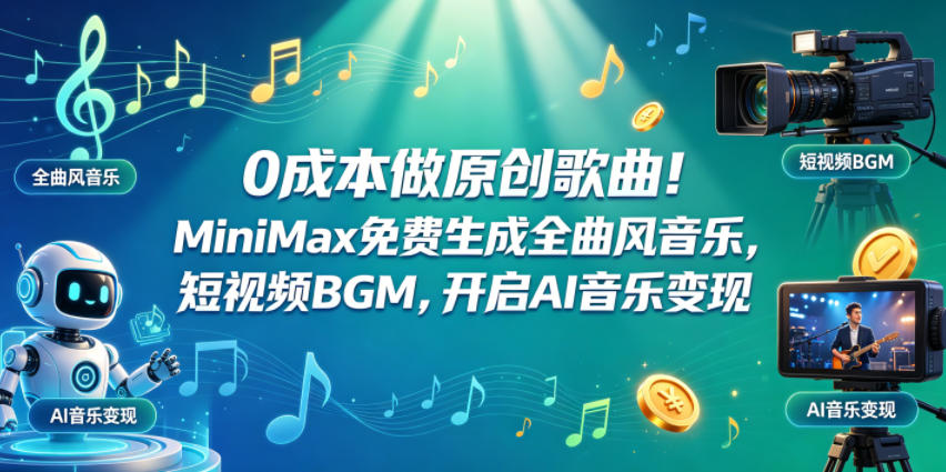 0成本做原创歌曲！MiniMax免费生成全曲风音乐，短视频BGM，开启AI音乐变现-K6源码网