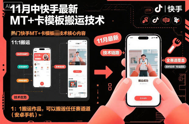 11月中快手最新MT+卡模板搬运技术,1:1搬运作品,可以搬运任何赛道(安卓手机)-K6源码网