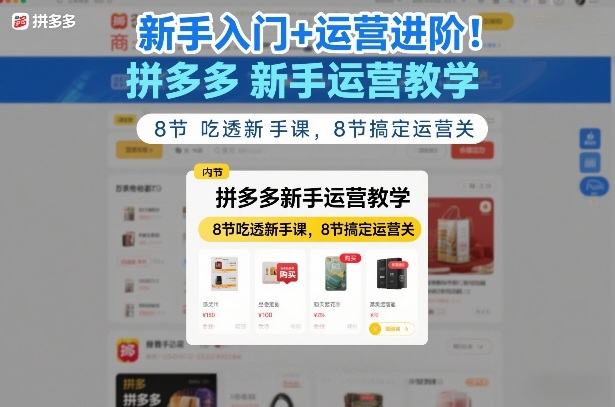 新手入门+运营进阶！拼多多新手运营教学，8节吃透新手课，8节搞定运营关-K6源码网