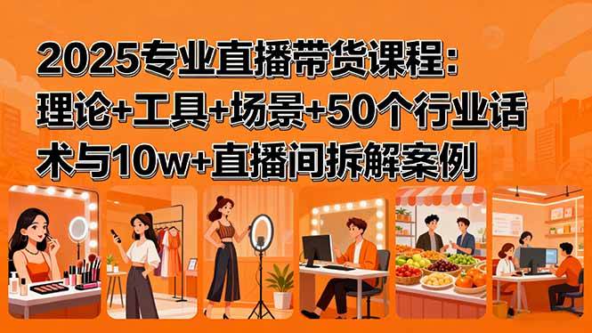 (15988期)2025专业直播带货课程:理论+工具+场景+50个行业话术与10w+直播间拆解案例-K6源码网