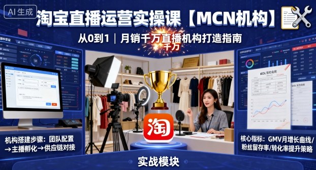 淘宝直播运营实操课【MCN机构】,从0到1做一家月销千W的直播机构-K6源码网
