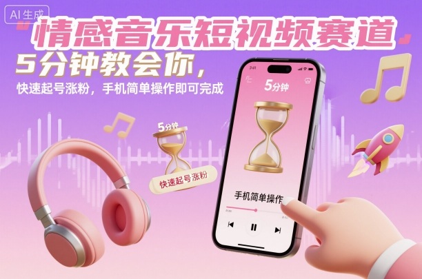 情感音乐短视频赛道，5分钟教会你，快速起号涨粉，手机简单操作即可完成-K6源码网