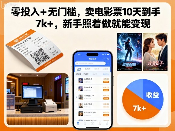 零投入+无门槛,卖电影票10天到手7k+,新手照着做就能变现【揭秘】-K6源码网