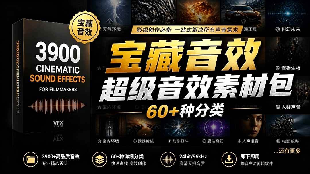 （18660期）宝藏音效合集包！60+多种音效分类，共计3900个，分类清晰，全中文分类，高品质剪辑音效素材包-K6源码网