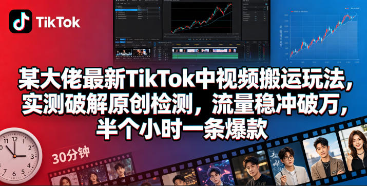 某大佬最新TikTok中视频搬运玩法，实测破解原创检测，流量稳冲破万，半个小时一条爆款-K6源码网