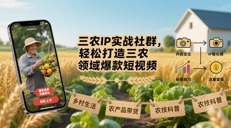 三农IP实战社群,轻松打造三农领域爆款短视频-K6源码网