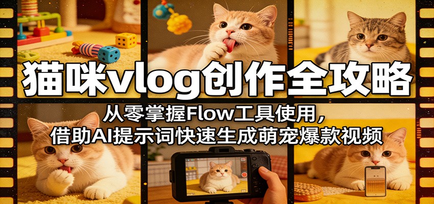 猫咪vlog创作全攻略：从零掌握Flow工具使用，借助AI提示词快速生成萌宠爆款视频-K6源码网