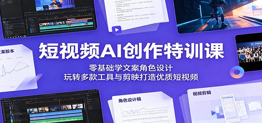 短视频AI创作特训课:零基础学文案角色设计,玩转多款工具与剪映打造优质短视频-K6源码网