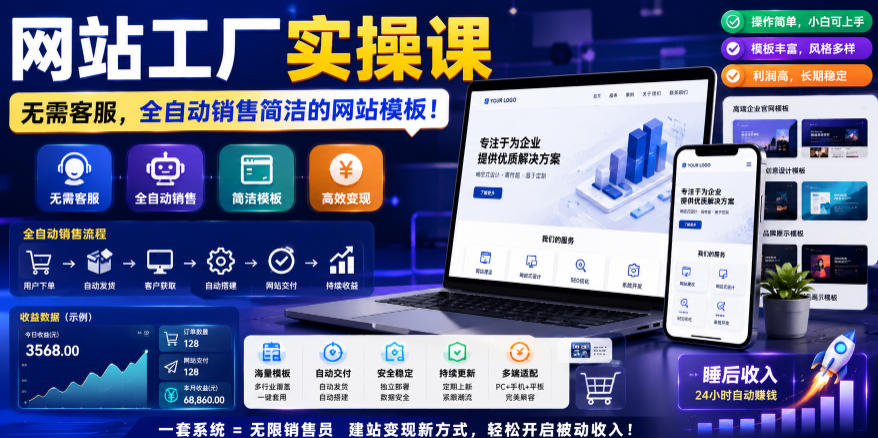 网站工厂实操课,无需客服,网站模板自动赚钱!【原创双语字幕】-K6源码网