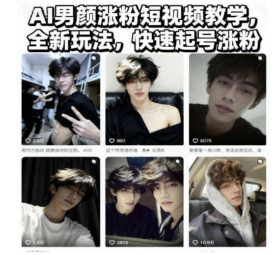 AI男颜涨粉短视频教学，全新玩法，快速起号涨粉-K6源码网