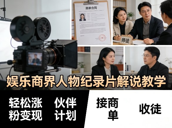 娱乐商界人物纪录片解说教学，轻松涨粉变现，伙伴计划，接商单，收徒等-K6源码网