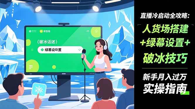 （16605期）直播冷启动全攻略:人货场搭建+绿幕设置+破冰技巧，新手月入过万实操指南-K6源码网