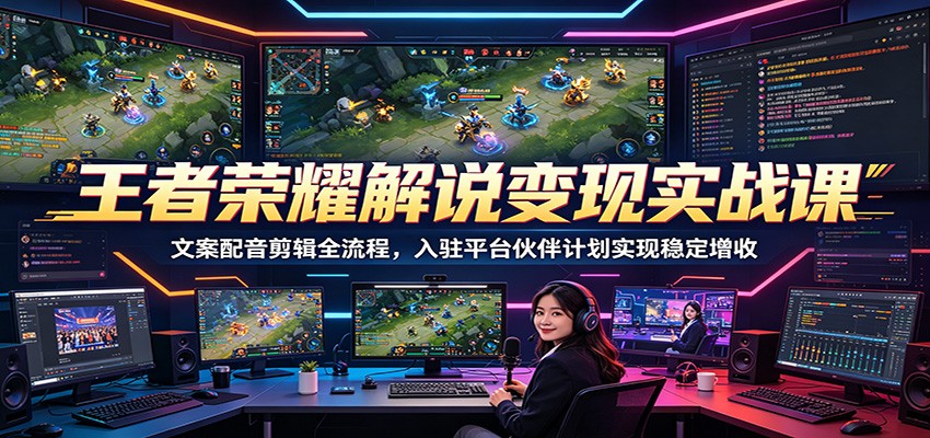 王者荣耀解说变现实战课:文案配音剪辑全流程,入驻平台伙伴计划实现稳定增收-K6源码网