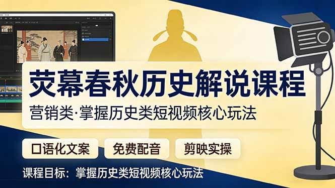 （17686期）荧幕春秋历史(营销类）解说课程：口语化文案+免费配音+剪映实操，掌握历史类短视频核心玩法-K6源码网