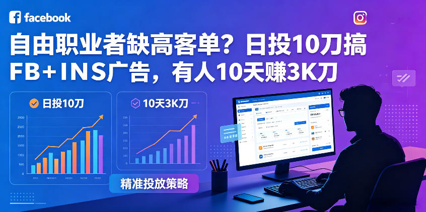 自由职业者缺高客单？日投10刀搞FB+INS广告，有人10天赚3K刀！【原创双语字幕】-K6源码网