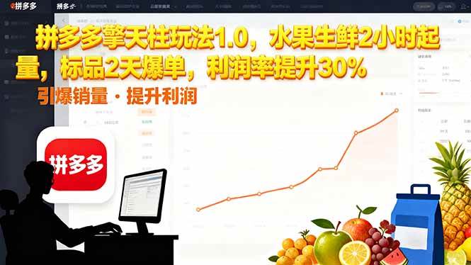 (16429期)拼多多 擎天柱玩法1.0,水果生鲜2小时起量,标品2天爆单,利润率提升30%-K6源码网