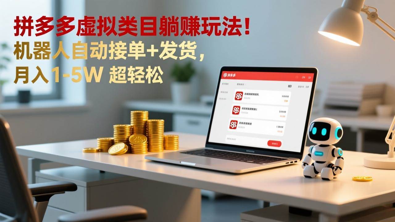 (17174期)多多虚拟类目躺赚玩法!机器人自动接单+发货,月入 1-5W 超轻松-K6源码网
