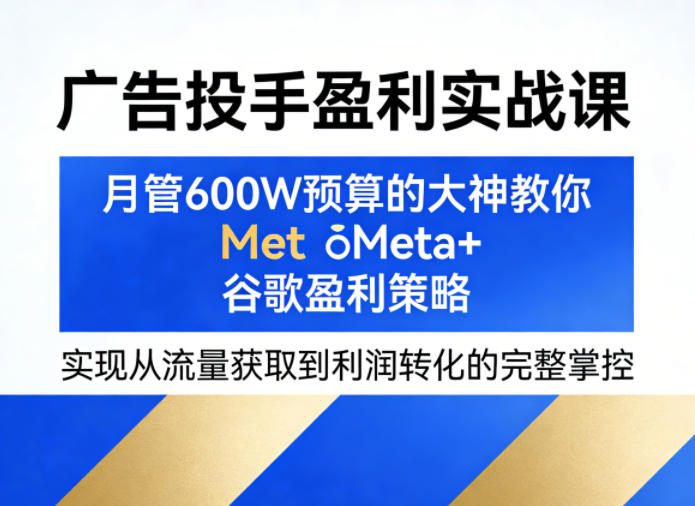 广告投手盈利实战课，月管600W预算的大神教你Meta+谷歌盈利策略，实现从流量获取到利润转化的完整掌控-K6源码网