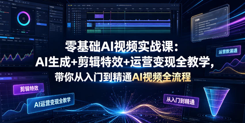 零基础AI视频实战课:AI生成+剪辑特效+运营变现全教学,带你从入门到精通AI视频全流程-K6源码网
