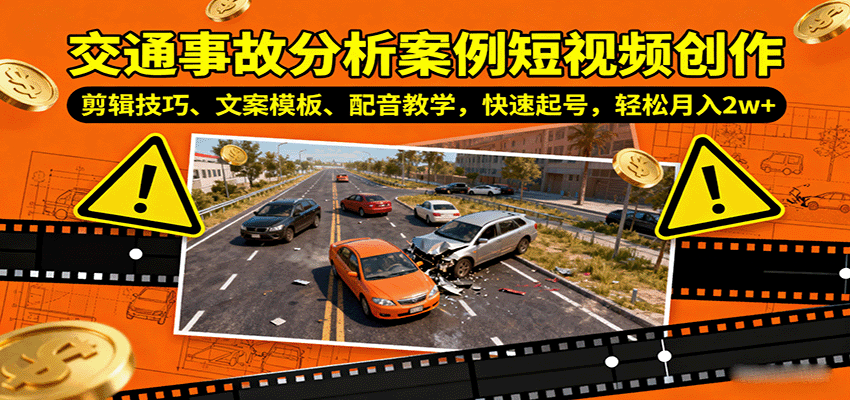 交通事故分析案例短视频创作,剪辑技巧、文案模板、配音教学,快速起号,轻松月入2w+-K6源码网