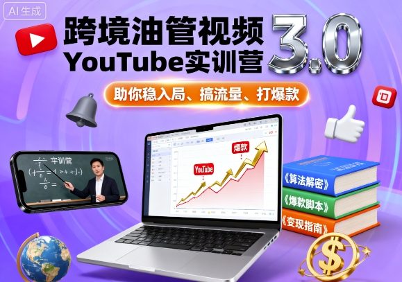 跨境油管视频YouTube实训营3.0,助你稳入局、搞流量、打爆款-K6源码网