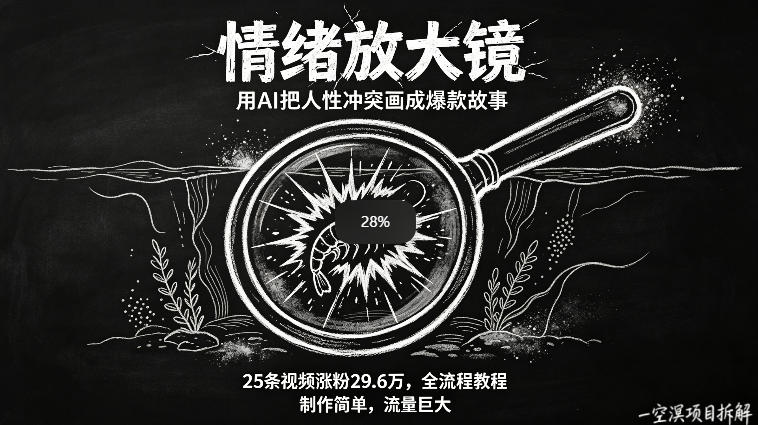 AI制作“情绪放大镜“视频，25条视频涨粉29.6W粉，流量巨大，制作简单，全流程教程-K6源码网