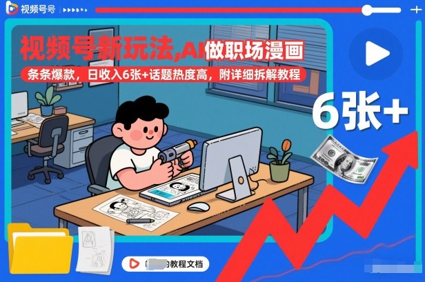 视频号新玩法，AI做职场漫画，条条爆款，日收入6张+话题热度高，附详细拆解教程-K6源码网