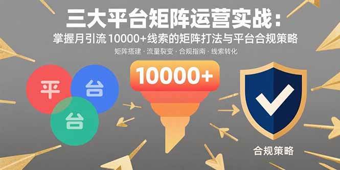 (15841期)三大平台矩阵运营实战:掌握月引流10000+线索的矩阵打法与平台合规策略-K6源码网
