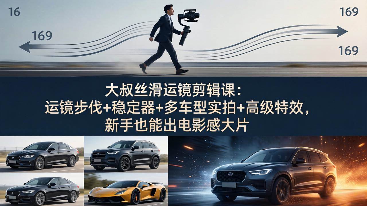 （18004期）大叔丝滑运镜剪辑课：运镜步伐+稳定器+多车型实拍+高级特效，新手也能出电影感大片-K6源码网