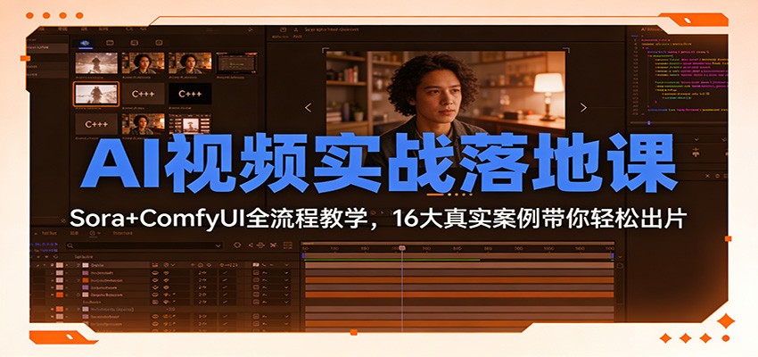 AI视频实战落地课：Sora+ComfyUI全流程教学，16大真实案例带你轻松出片-K6源码网